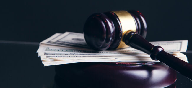 under the hammer of the judge banknotes