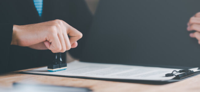 signing a business contract, Approval and confirmation of contract documents, the warranty certificate, approval stamp, business owner validates and manages business documents and agreements